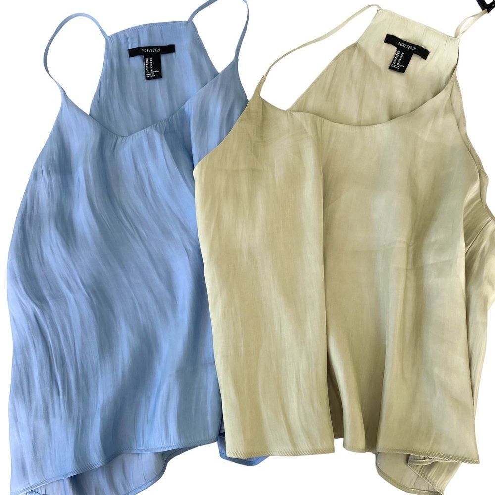 Forever 21 Green & Blue Faux Silk Sleeveless Tank Top Bundle Size M
